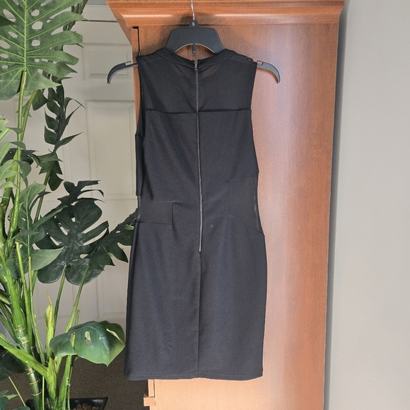 City Triangles Black Sheath Mini Dress Asymmetrical Mesh Cut Outs Size 7 - Picture 2 of 5